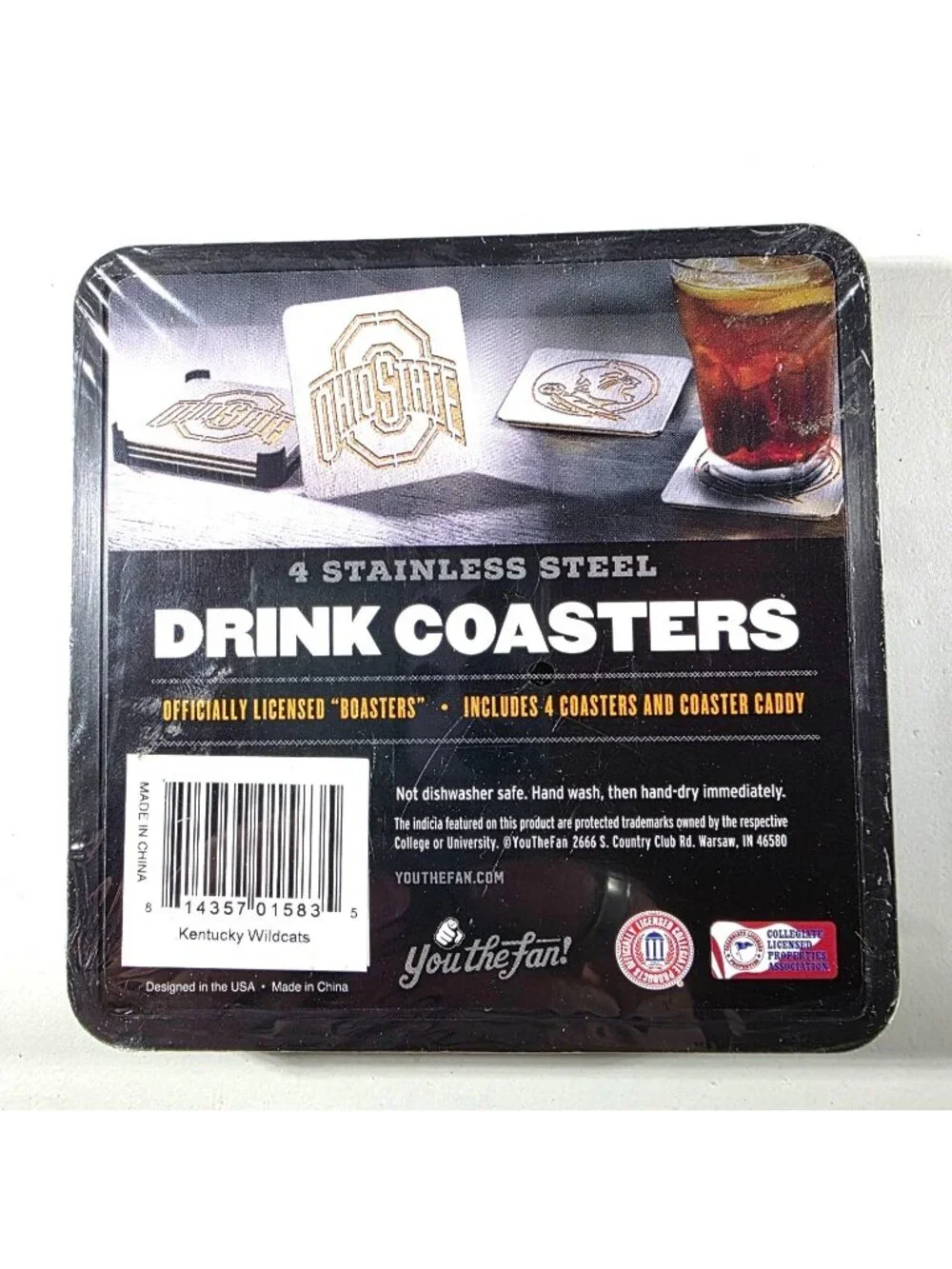 Set Of 4 University Of Kentucky coasters Wildcats Stainless Steel Cork